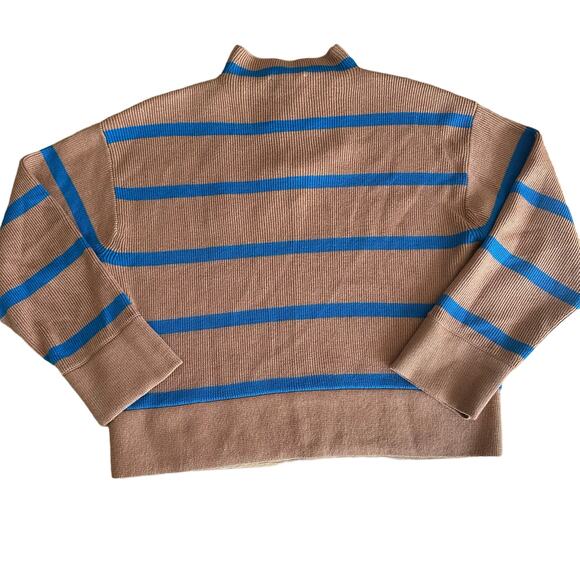 Everlane The Lace-Up Smock Sweater Chestnut Blue Stripe L - Picture 5 of 9